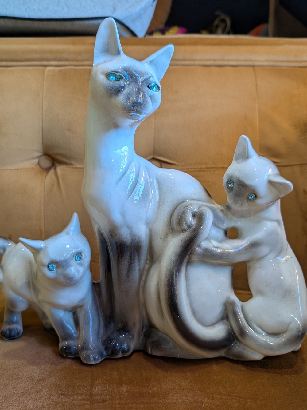 RARE MCM Lane Co Cat Family Lamp with Blue Gemstone Eyes